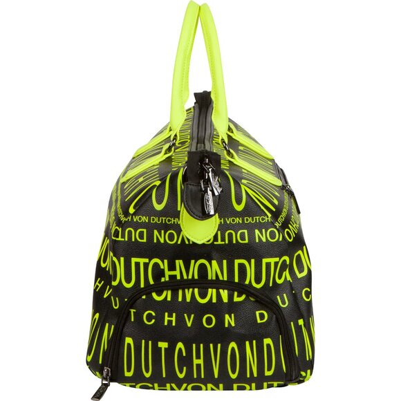 Von Dutch Monogram Black & Yellow Duffle Bag Weekender Overnight Luggage Gym - Picture 7 of 9